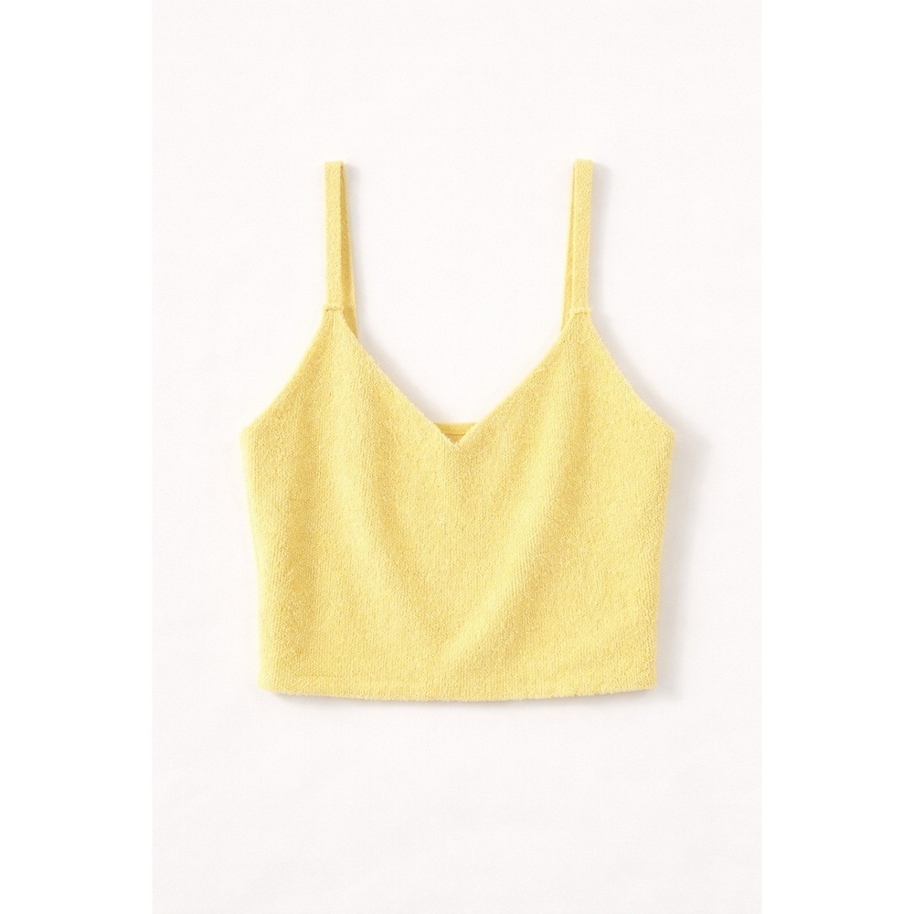 PacSun Large Yellow Textured Knit Crop Cami V-Neck Tank Top Sleeveless Summer